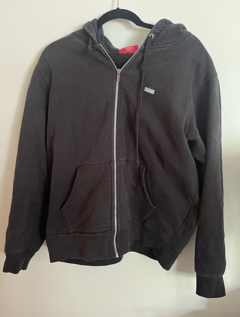 Supreme Men’s Black Full Zip Hooded Fleece Hoodie Logo, Size M